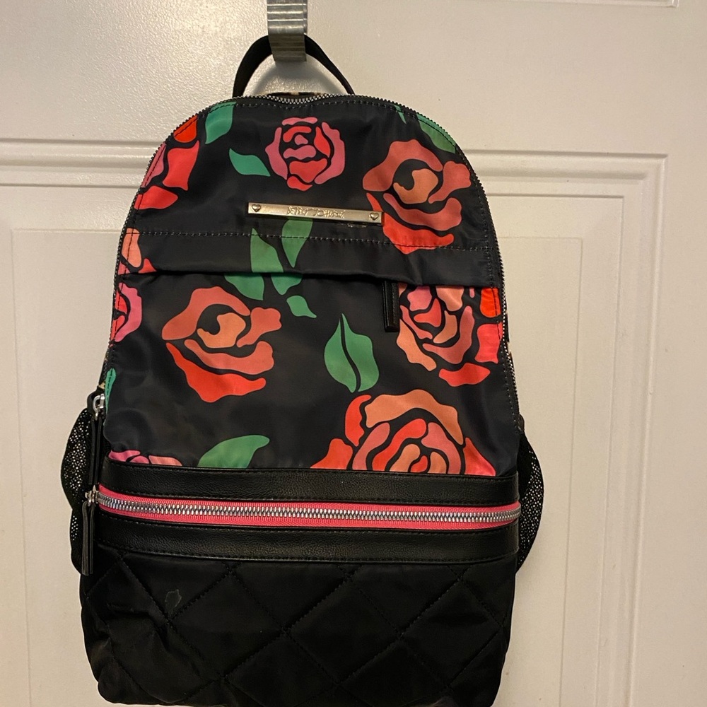 Final Sale💕Betsey Johnson Black Backpack with Pink Floral Design